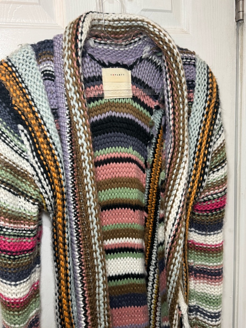 *RARE* Free People Tparty Technicolor Multicolor Knit Long Cardigan w/ fringe - Picture 11 of 14